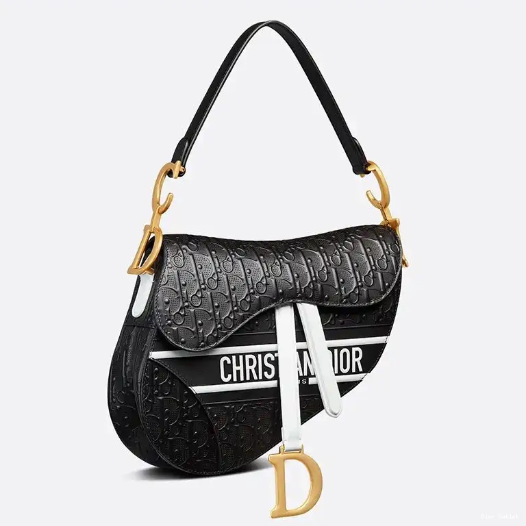 Dior Factory Outlet Saddle Oblique Black Embossed Calfskin Christian White Bag Dior 0502